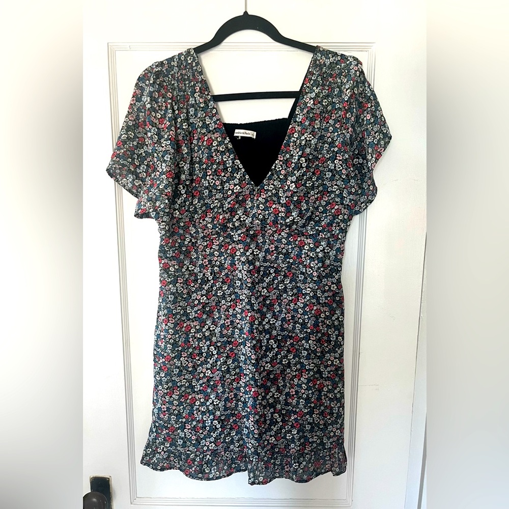 Abercrombie & Fitch Floral Mini V-neck Dress With Smock Back